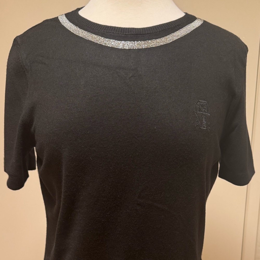 Brinello Cucinelli Black knitted top with Silver Trim. New